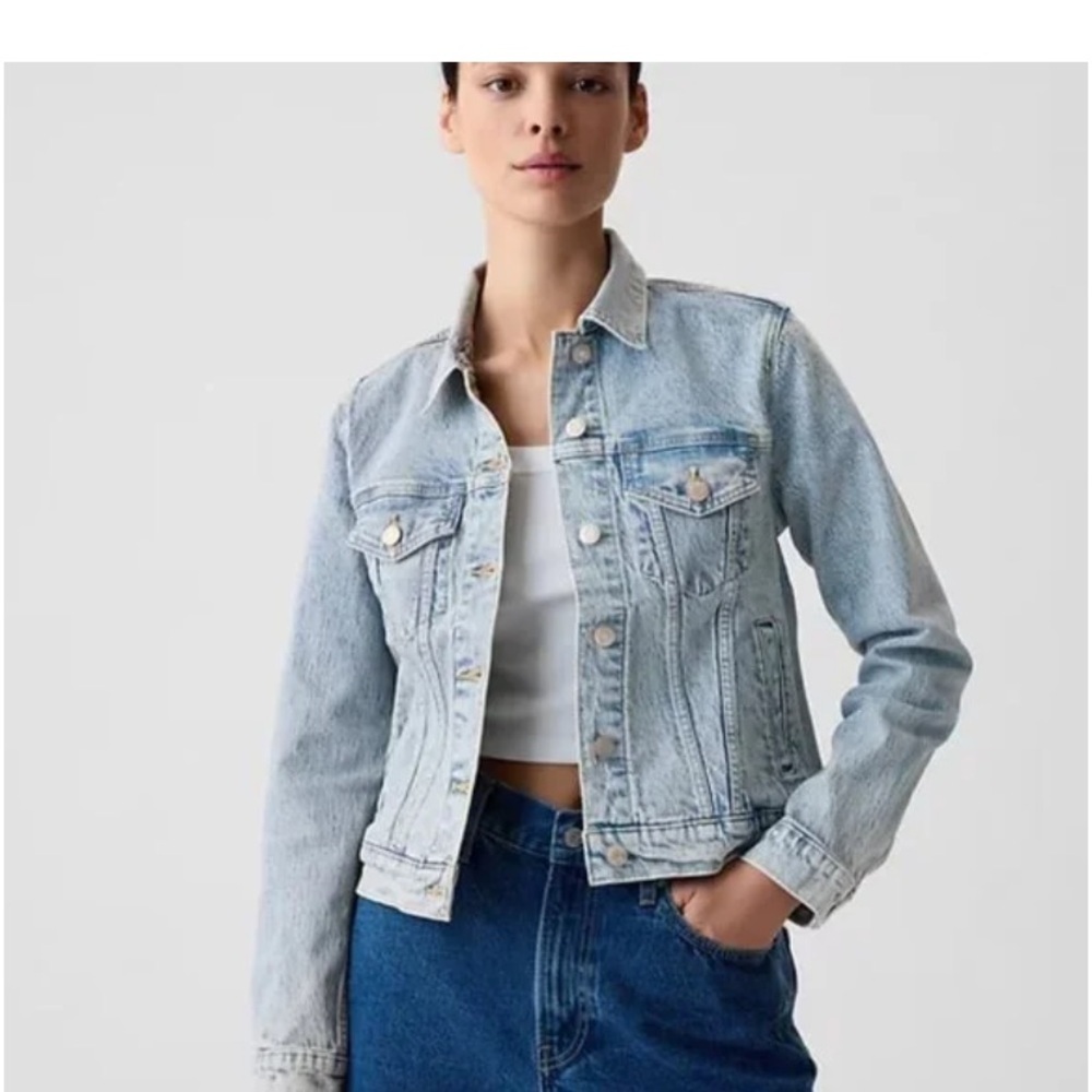 GAP Denim Jacket Puff Sleeve Icon Light Wash Size Small “Forever” Floral Painted - Picture 3 of 9